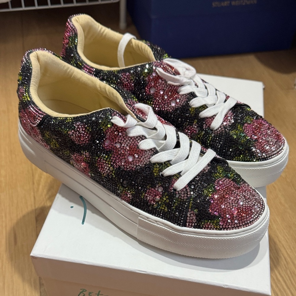 Betsey Johnson Pink and Black Crystal Sneakers
